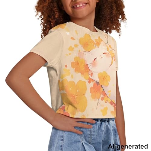 Image of Cute Crop Tops for Girls Short Sleeve Summer T Shirts Fashion Graphic Tees Crew Neck Pullover Tee 5-14 Years