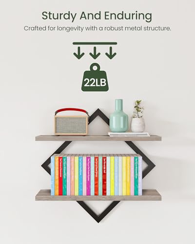 Image of CHOEZON Floating Shelves for Wall, Set of 2 Wall Mounted Shelves, 2-Tier Hanging Shelves, for Living Room, Bedroom, Kitchen, Office, Study, Greige TBJ01P2BG