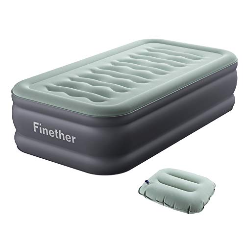 Finether エアーベッド シングル エアーマットレス 電動ポンプ内蔵 歳暮 ギフト 空気ベッド 簡易ベッド エアー枕付き 寝具 空気マット お昼寝 来客用 持ち運び らくらく 寝心地 一人暮らし 収納バック&補修シート付 来客 車内泊 キャンプ アウトドア用 プレゼント FABS-01 グレー (191cm*99cm*46 cm)