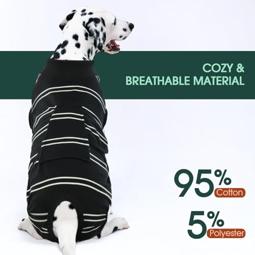 Image of Kuoser Dog Surgery Recovery Suit, Soft Breathable Dog Recovery Suit for Female Spay Male Nueuter, Anti Licking Puppy Onesie Pet Surgical Suit for Dogs Abdominal Wounds Skin Disease, Black Strips XS