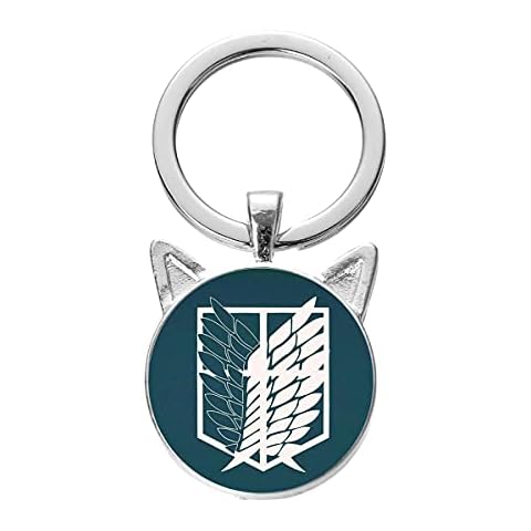 Attack On Titan Keychain Wings of Liberty Freedom Art Picture Glass Cabochon Cat Ears Pendant Alloy Key Chain Holder Cover