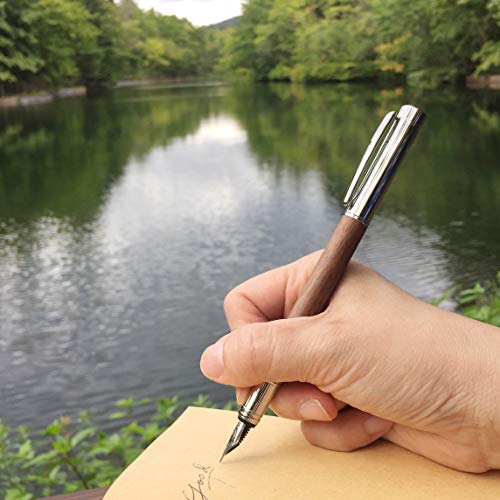 Lachieva Luxury Walnut Fountain Pen, Perfect Pen With Schmidt Nib (Fine Size), Converter, Cartridges. Nice Wood Pen Set For Men & Women. Best And Professional, Executive, Office Gift (Walnut). #TOP5