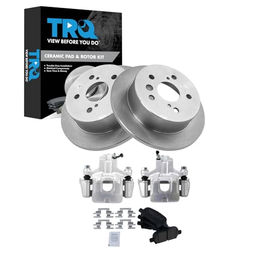 Image of TRQ Rear Brake Pad and Rotor Set Ceramic Rotors Calipers Compatible with 2005 Toyota Avalon