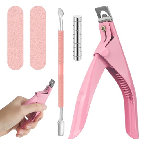 Acrylic Nail Clippers Clippers Tip Cutters for Fake Gel Nails Professional Nail-Art Manicure Tool with 10Pcs Magnets 2Pcs Rubbing Strips and 1Pcs Steel Pusher for Salon Home Nail Art