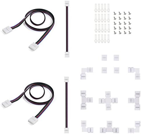 ASENEK LED Strip Connector Kit, 5 Pin Conductor 10mm 5050 RGBW Led Strip Connector Strip to Strip Jumper, Extension Cable Wire Cord Mounting Bracket Fixing for Led Light Strip Led Tape Light