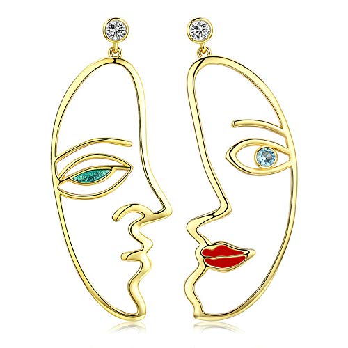 NEWL Trendy Silver Color Hyperbole Picasso Face Drop Earrings for Women Clear CZ Wedding Engagement Jewelry