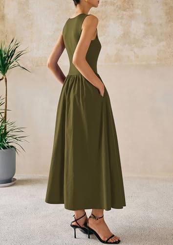 Image of PRETTYGARDEN Maxi Dresses for Women 2026 Summer Casual Sleeveless Patchwork Flowy Vacation Sundress Knit Long Work Tank Dress