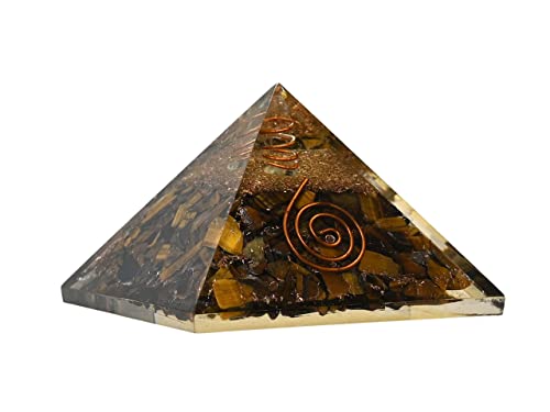 Orgone Pyramid with Tigers Eye Crystal and Healing Coil Quartz Point - Natural Healing Stones Orgonite Energy Generator for Yoga Meditation