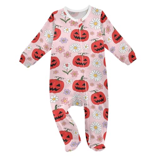 Emelivor Halloween Red Pumpkin Unisex Baby Newborn One-Piece Pajamas Cotton Sleepwear Outfits for Boys Girls Kids
