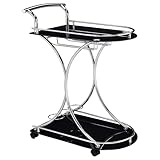 Serving Cart with 2 Glass Shelves Chrome and Black