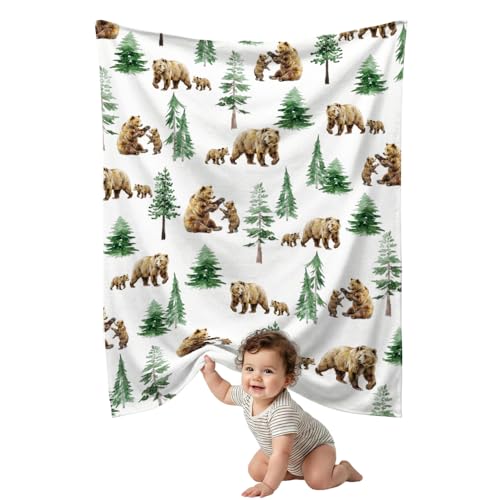 Image of Baby Blanket for Boys Girls, Baby Bear Woodland Animals Baby Blankets for Son Daughter, 30x40 inches Super Soft Fleece Blanket for Newborn Infant, Lightweight Bed Throw Nursery Blanket