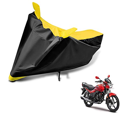 Image of Auto Hub Bike Cover Compatible with Hero Passion Pro with Mirror Pocket, Dustproof, Heat Resistant, Triple Stitched, Passion Pro Bike Cover- Black, Yellow