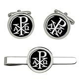 Chi-Rho Alpha Omega Cufflinks and Tie Clip Set
