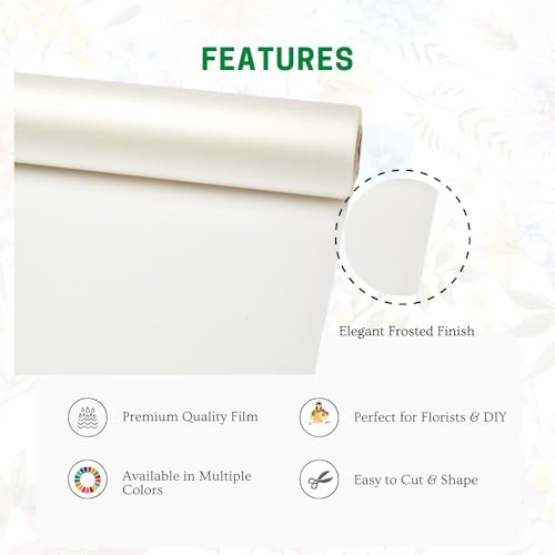 Image of Oasis Frosted White Bouquet Wrapping Roll Premium Korean Style Flower Wrap for Fresh Flowers & Gift Packaging Florist Essential Supplies 60 Micron 25 Meter Long