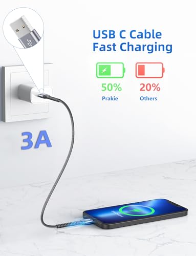 Image of PRAKIE USB C Cable Fast Charging, 2Pack 1FT USB A to USB C Charge Cable, Short USB Type C Charging Cord Compatible with iPhone 17 /16 /15 /Samsung Galaxy S20 S10 /Google /Plus Note 10 9 8