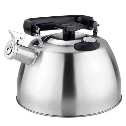 Hervidor de silbato con termómetro, acero inoxidable 304, hervidor de sonido de 3,5 L para estufa de gas y camping, parte inferior de 5 capas, pantalla de temperatura del agua