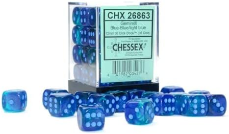 Chessex Dice Set – 12mm Gemini: Blue/Light Blue Luminary Dice Block – Dungeons and Dragons D&D DND TTRPG Dice – Includes 36 Dice – D6 image 3