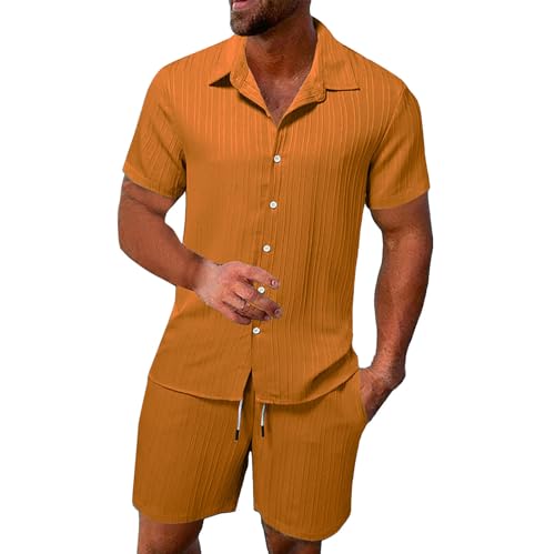 Uwdiohq Prime Deals Ensemble deux pièces chemise froissée respirante pour hommes, costume de plage texturé pour hommes, été Pantalon De Costume Déstockage dans...
