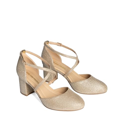 DREAM PAIRS Zapatos Mujer Comodos Vestir, Tapatos Tacon Mujer con Correa en el Tobillo, Tacones Mujer para Bodas y Fiestas,Size 40.5,Oro,SDPU26002W - imagen 3