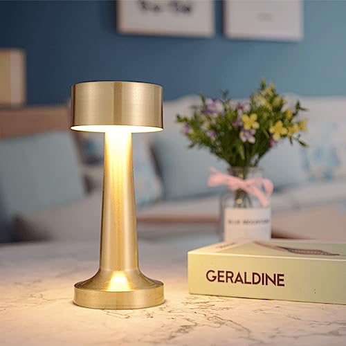 Ejfoiej Portable Led Table Lamp, 3-Levels Brightness Metal Desk Lamp, 3 Color Touch Control Rechargeable Lamp, Night Light, Bedside Lamp,Dining Room Lamp (Gold) #TOP3