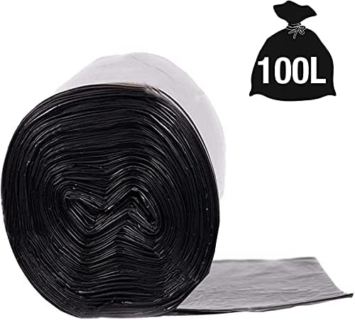 MERRIMEN 100 Black Heavy Duty Bin Bags | Leak Resistance Refuse Sacks | Plastic Waste Dustbin Bags Roll 100L | Bin Liners Made from 100% Recycled Material Ideal for Kitchen, Home, Office, DIY & Garden