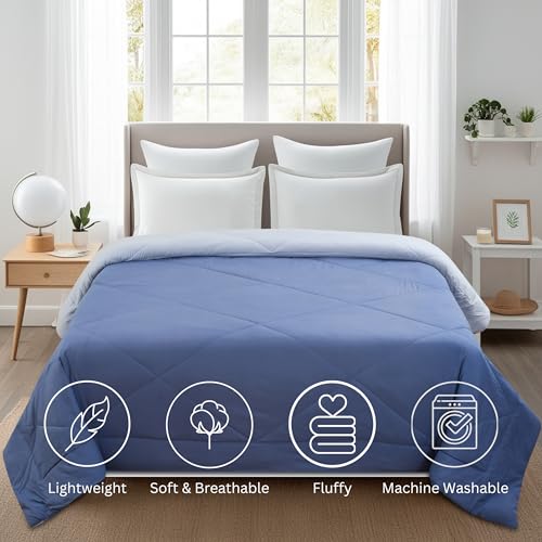 Image of Galaxy Home Decor Premium Microfibre Reversible Comforter | Ultra-Soft, Lightweight & All-Season Warm Quilt | Cozy AC Blanket for Single Bed 60 inch x 90 inch | 220 GSM, Sky & Powder Blue