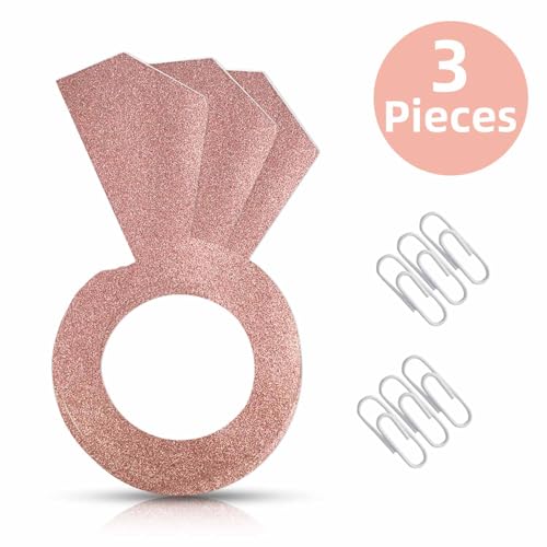 Image of 3 Pieces Honeycomb Diamond Ring Hanging Decorations for Wedding Party Bridal Shower Engagement - Glitter Gold Paper Balls Supplies for Engaged Decor (Rose Gold)