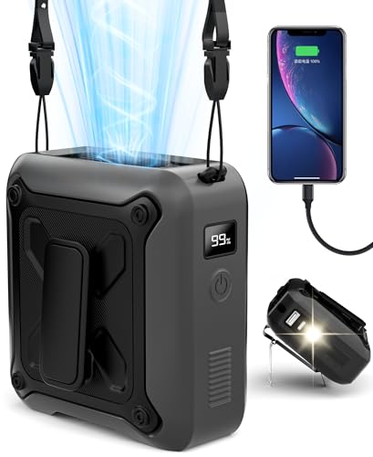 Portable Waist Fan Clip on Belt Under Shirt w/LED Display & Flashlight, 8000mAh Battery Powered,...
