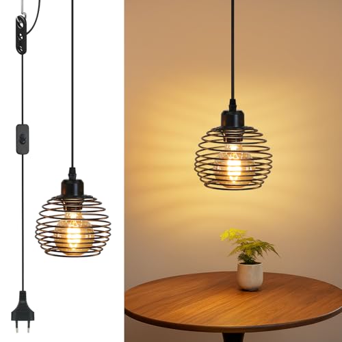 ZMH Pendelleuchte Vintage Hängelampe 1 Flammig: Schwarz Industrial Hängeleuchte mit Stecker und Schalter Pendellampe E27 Fassung mit 1.5M Kabel Retro lampe hängend für Schlafzimmer Wohnzimmer Küche ZMH Pendelleuchte Vintage Hängelampe 1 Flammig: Schwarz Industrial Hängeleuchte mit Stecker und Schalter Pendellampe E27 Fassung mit 1.5M Kabel Retro lampe hängend für Schlafzimmer Wohnzimmer Küche
