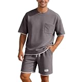 Herren Sommer Outfit - Activewear für Herren Leichter Zweiteiliger Sommerstrickanzug für LäSsige Und Kurzarm-Kombinationen Und für Warmes Wetter (Coffee XXL)