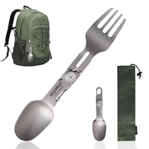 Couverts de Camping 2 en 1, Titanium Camping Cuillère Fourchette, Titane Ultra Légère Couvert Camping Multifonction pour Voyage Randonnée Outdoor