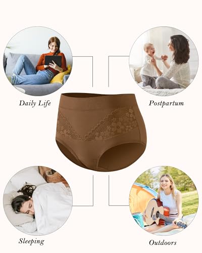 Image of Women's Cotton Underwear Slight Tummy Control High Waisted Postpartum Panties Ladies Soft Full Coverage Briefs 5 Pack