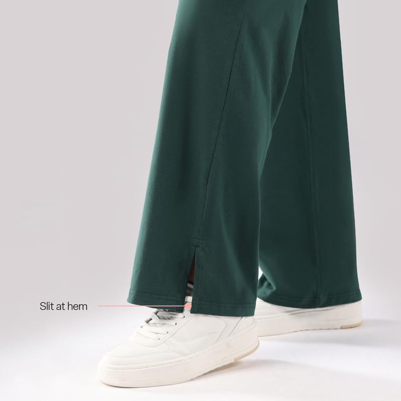 Image of BlissClub AM:PM Cotton Wide Leg Pants - Lite, Cotton Pants, Wide Waistband, Slit at Hem, Side Pockets, Regular (for Women Upto 5'4 ft)