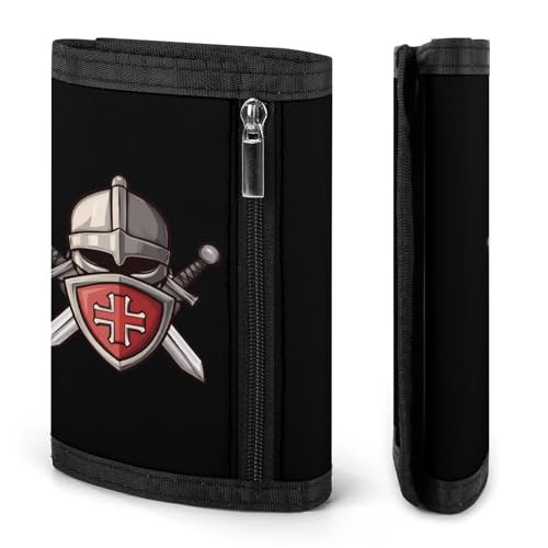 Templar Helmet Cross And Sword Medieval Crusader Trifold Wallet Slim Wallets Zip Coin Pocket with Credit Card Pockets for Men Women3