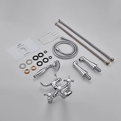 Hanallx Deck Mount Clawfoot Tub Faucet Kit, 2 Hole High Flow Deck Mount Tub Faucet With Sprayer, 6.85 Inch Center, Chrome Vintage Bathtub Faucets For Clawfoot Tub thumb #5