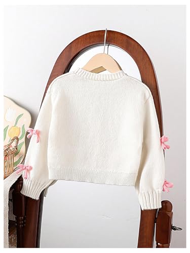 Image of Floerns Girl's 3D Bow Decor V Neck Cardigan Button Down Long Sleeve Sweater Outwear