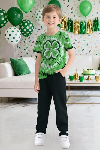 Image of TMSD Unisex Kids St.Patrick's Day T-Shirt Short Sleeve Crew Neck Clover Shamrock Tee 4-14 Years