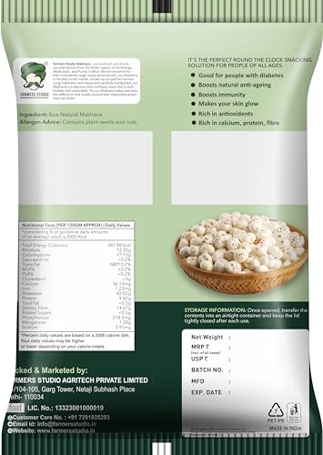Image of Farmers Studio Premium Makhana 200g (Pack of 4) | Handpicked Jumbo Fox Nuts | Healthy Gluten-Free Snack | Protein-Rich Superfood