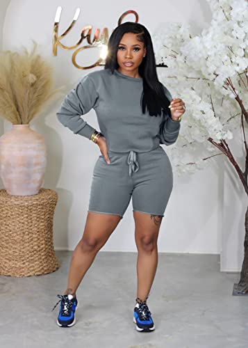 Topsrani Womens Two Piece Outfits Bodycon Tracksuit Sweatsuits Solid Jogger Biker Workout Lounge Long Sleeve Pant Sets Grey M #TOP3