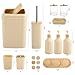 Bathroom Set 17PCS Beige Bathroom Accessories Set Bathroom Sets with Trash Can 3PCS Lotion Soap Dispenser, Toothbrush Holder,6PCS Wood Tags Bathroom Accessories for Kitchen Bathroom