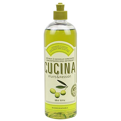 Cucina Fruits & Passion Concentrated Dish Soap Coriander & Olive Tree Olive Oil Enriched Liquid Dishwashing Detergent Vegan & Biodegradable Formula Refillable Recyclable Bottle 16.9 fl oz (500 ml)