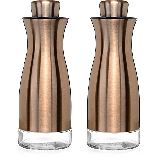 CHEFVANTAGE Olive Oil and Vinegar Cruet Dispenser Set with Elegant Glass Bottle and Drip Free Design - Bronze - Thumbnail 2