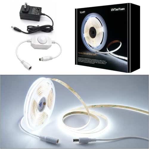 Image of LED Strip Lights COB 16.4ft /5m Natural White 6500K, 24V Dimmable LED (Kit) | Super High Bright, Flexible COB Lights, 8mm Width Home DIY Decor & Office Commercial