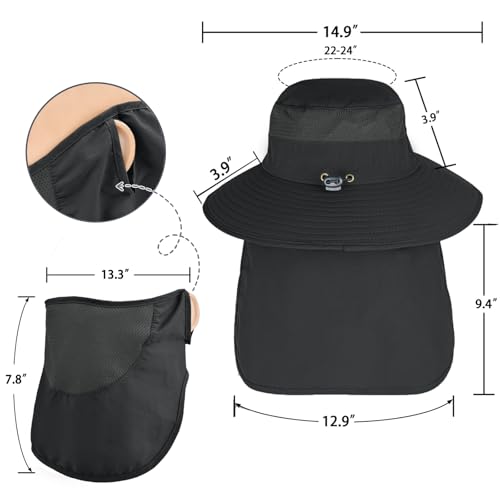 Image of Sun Hats for Men Women Fishing Hat UPF 50+ Breathable Wide Brim Bucket Hats Summer UV Protection Safari Hat with Neck Flap