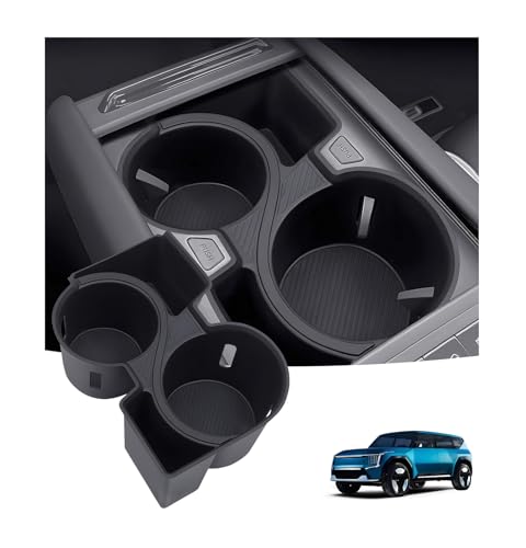 Image of Center Console Cup Holder Inserts for KIA EV9 2026 2025 2024 (Only for Land AWD, GT-Line AWD), Interior Accessories TPE Cup Holders Covers Protector for 2024-2026 EV9, Black