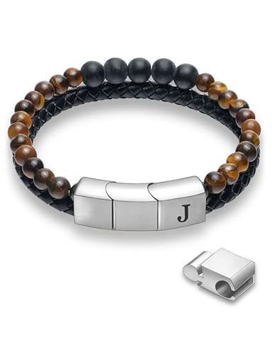 Mesurely Leather Bracelet For Men Initial Double-Row Braided Leather Bracelet Bangle Wristband With Stainless Steel Magnetic Buckle #TOP3