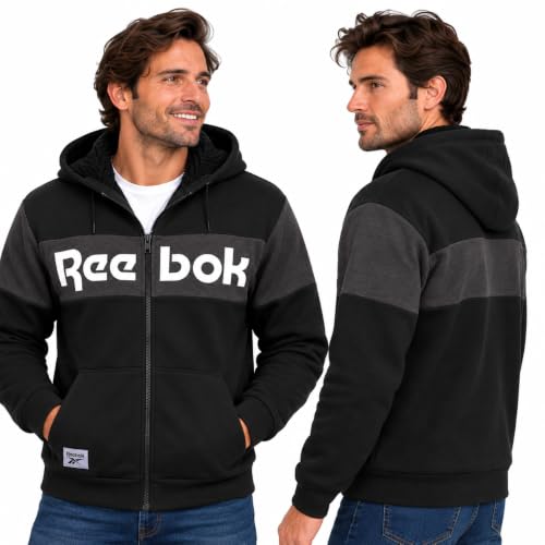 Reebok Mens Sherpa Lined Zip Up Hoodie - Midweight Softshell Fleece Jacket | Full Zip, Plush Warm Lining, Athletic Performance Fit, Zip Pockets, Easy Layering for Cold-Weather Everyday Wear - image 2
