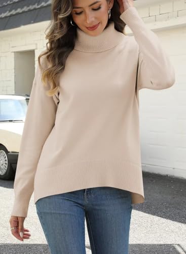 Image of ANFTFH Womens Turtleneck Sweater 2025 Ribbed Knit Top Pullover Sweaters
