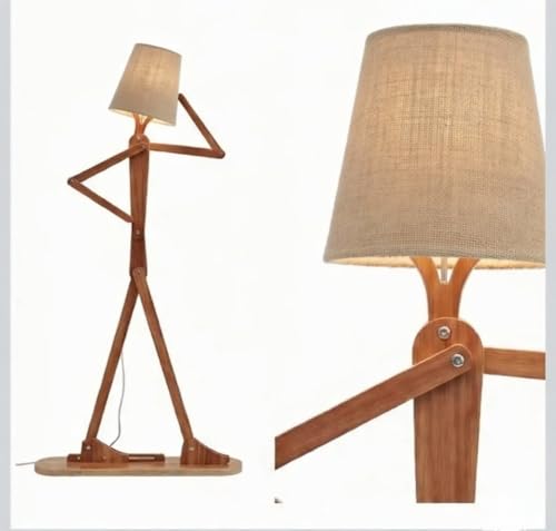 Image of Modern Wooden Adjustable Swing Arm Floor Lamp with Fabric Shade | Modern Wooden Human Shape Floor Lamp for Living Room, Bedroom & Office | Walnut Finish Decorative Lighting