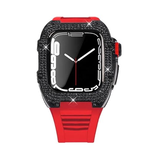 VELORE Capa de diamante de luxo de 44mm 45mm para Apple Watch 8 Band Series 7 6 5 4 SE Pulseira de borracha masculina para IWatch 8 Case Modificação Kit de modificação (Cor: BR-Diamonds, Tamanho: 44MM)